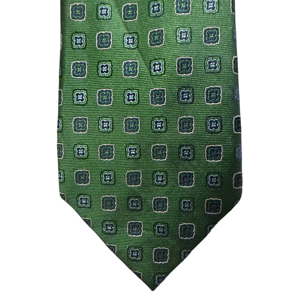 Tommy Hilfiger Men's Silk Shiny Emerald Green Navy Geometric Dot Necktie‎